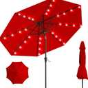 9FT Solar Umbrella 32 LED Lighted Patio Umbrella Table Market Umbrella w/Tilt and Crank Outdoor Umbrellas for Garden, Deck, Backyard, Pool and Beach, Bright Red