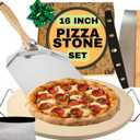 Round Pizza Stone for Oven 16 inch - Large Pizza Stone with Handles, Metal Pizza Peel, Pizza Cutter and Dough Tool - Baking Stone for Oven Bread - Thick Durable Cordierite Baking Stones