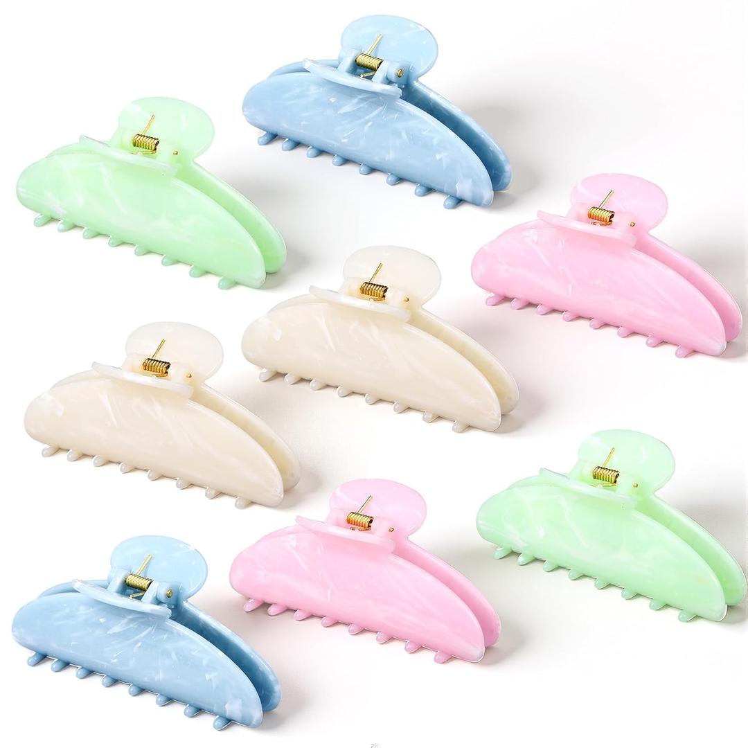 8 Pcs Large Acrylic Hair Claw Clips for Women Non-slip Strong Hold Clamps for Thick and Thin Hair (Marble, Sweet Color)