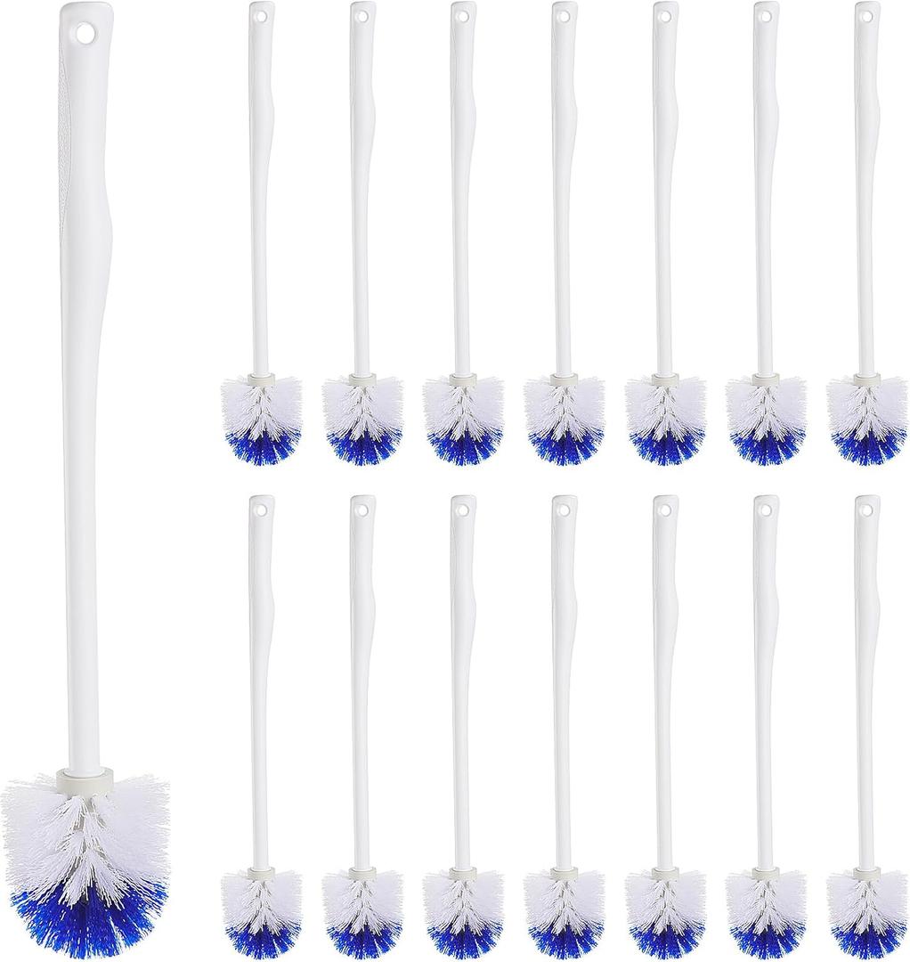15 Pcs 18.5 Inch Toilet Bowl Cleaner Brush Bathroom Long Plastic Handled Cleaning Scrubber with Hook Hole Without Holder for Household Cleaning (Blue, White)