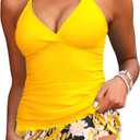 Daci Women Tankini Swimsuits with Skirt - Two Piece Tummy Control Skirted 2PC Bathing Suits Swimwear (Yellow, M)