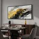 Large Framed Black White and Gold Abstract Wall Art, Vertical 30x60 In