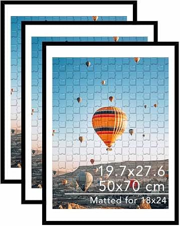JCJMY 19.7x27.6 Puzzles Frame for 50x70 cm Puzzle Poster Photo Picture, Display 18x24 with Mat or 19.7 x 27.6 without, Wall Hanging 19.7 by 27.6 inch 1000 Pieces Puzzles Frame, 3 Pack, Black