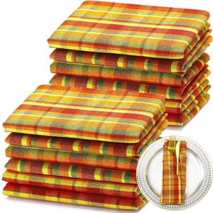 Tegeme Set of 12 Fall Gingham Cloth Napkins 18 x 18 Inches Checkered Plaid Dinner Napkins Washable Polyester Fiber Stain Resistant for Autumn Harvest Thanksgiving