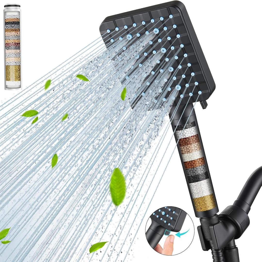 Cobbe Filtered Shower Head with Handheld, High Pressure 6 Spray Mode Showerhead with Filters, Water Softener Filters Beads for Hard Water - Remove Chlorine - Reduces Dry Itchy Skin, Matte Black
