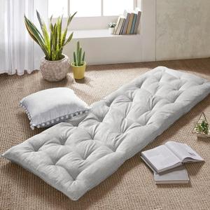 Intelligent Design Edelia Foldable Poly Chenille Light Weight Lounge Floor Pillow Cushion Tufted Seat for Meditation, Game Playing, Yoga, Reading with Travel Wrap, 27" W x 74" L, Gray