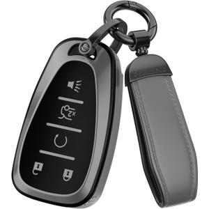 For Chevy Key Fob Cover Accessories- Matte TPU Key Fob Cover with Leather Keychain for Equinox Malibu Camaro Cruze Blazer Traverse Trax and More. (Matte Gray, 5-Buttons)