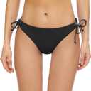 Bellecarrie Women's Tie Side Bikini Bottoms Mid Rise String Bathing Suits Bottom (Large, Black)