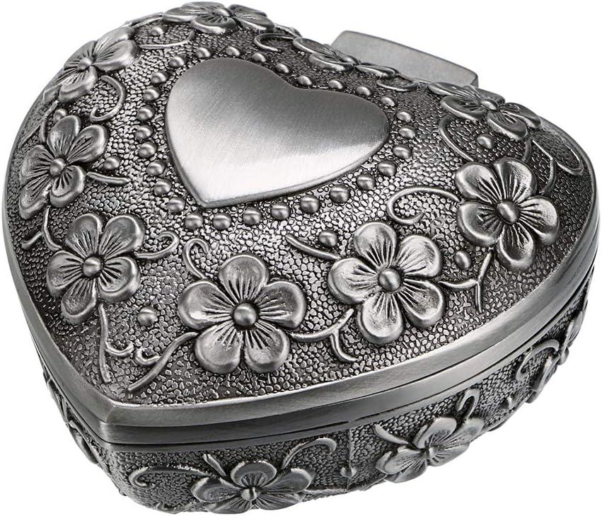 Hipiwe Vintage Heart Shape Jewelry Box - Small Antique Ring/Earrings/Necklace Storage Organizer Case, Metal Treasure Chest Trinket Keepsake Gift Box for Women And Girls