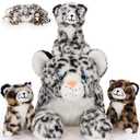 MaoGoLan Snow Leopard Stuffed Animals with Babies,4 Pcs Leopard Plushies for Girls,Mama and Baby Cheetah Stuffed Animal,Cheetah Plushies with 3 Cubs for Kids,Christmas Birthday Gift