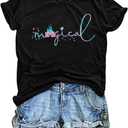 Magical Shirt for Women Magic Kingdom Tshirt Family Vacation Tee Castle Graphic Short Sleeve Tops (Small, Black)