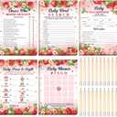 Yinder 145 Pcs Baby Shower Games Activities Cards with 20 Pencils Includes Baby Bingo Description and Wishes Guess Who Price is Right Word Scramble Game(Strawberry)