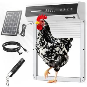 Automatic Chicken Coop Door Solar, Battery Powered & Weatherproof Aluminum, Timer Modes for Safe and Convenient Chicken, Easy Install, Reliable All-Season Performance (White+Black)