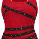 SOLY HUX Women's Punk Studded Ruched Tank Top Scoop Neck Sleeveless Fitted Grunge Tops Streetwear, Small