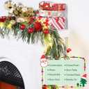 VIHOSE 6 ft Christmas Flocked Norfolk Pine Garland, Luxury Real Touch Garland with Lights, Glitter Red Poinsettia, Bows & Balls, Battery Operated Prelit for Xmas Mantel Stair Railing Home Decor