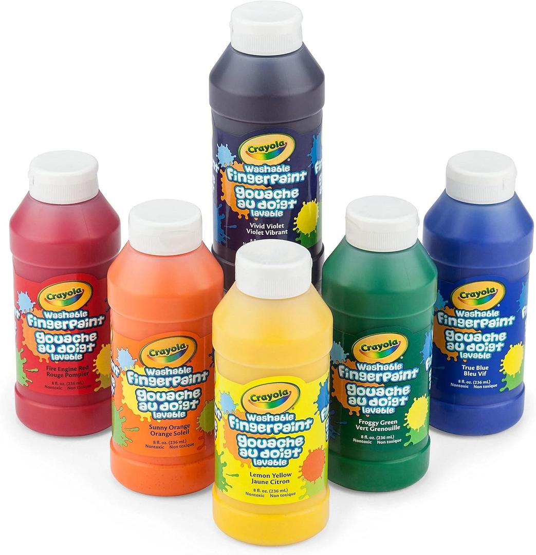 Crayola Washable Finger Paints (6ct), Toddler Paint Set, Nontoxic Finger Paint for Kids, Arts & Crafts Supplies for Toddlers, Teacher Classroom Must Have 