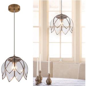 Brass Pendant Lighting, Vintage Oriental Lotus Ceiling Pendant Light Fixture, Modern Flower Hanging Lamp for Kitchen Island, Dining Room, Dressing Room,Cafe Shops,Clear M
