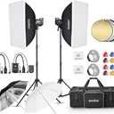 Godox 2pcs MS300V 600W Studio Strobe Flash Light Kit,2.4G Bowens Mount Lighting Flash GN58 5800K with AT-16 Trigger,Light Stands,Softboxes,Umbrella,Reflector,Carry Bag for Portrait Product Photography