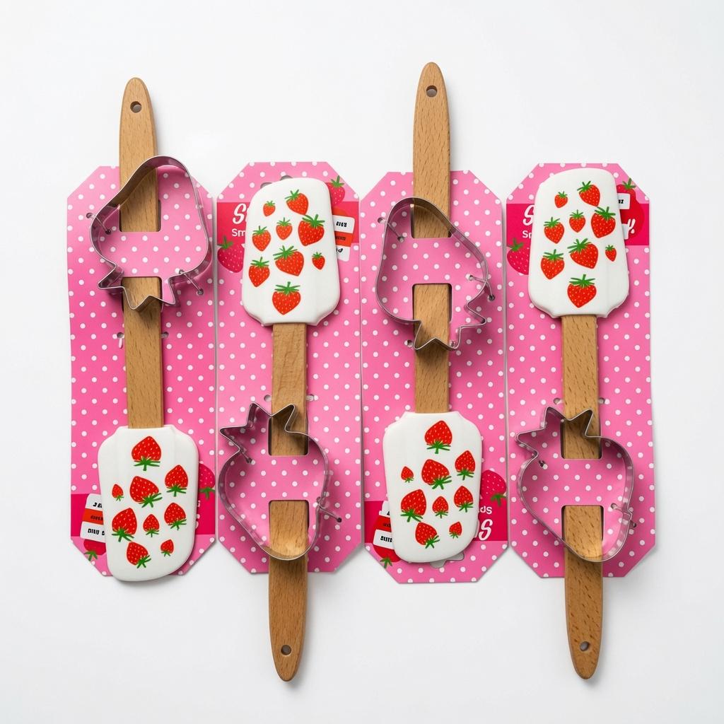 Strawberry Spatula & Cookie Cutter, 4 pcs