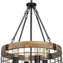 Farmhouse Rustic Chandelier Light Fixture, 4-Light Round Hanging Pendant Lighting for Dining Room Entryway Kitchen Island Foyer Breakfast Area, Black Wood and Black Metal Finish (17.8''(D) / 4-Light)