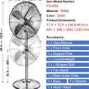 16 Inch Pedestal Fan, 1450 CFM Copper Motor Standing Fan, 3-Speed, Medium