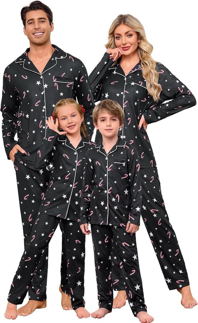 iClosam Christmas Family Matching Pajamas Set Long Sleeve Button Down Pjs Festival Party Sleepwear for Women Men (Large, Star Black)