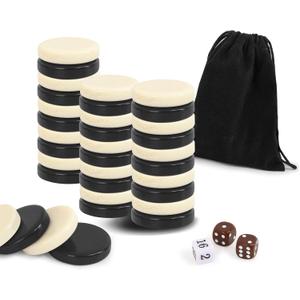 Checkers Pieces -Backgammon Pieces-Dark Brown/Natural 15tablets Each (Black and Beige, 32mm/1.25in)