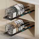 Magheo 2 Pack Pots and Pans Organizer Under Cabinet, 22" Deep Expandable Pull Out Pot Lid Organizer and Storage with 10 Adjustable Dividers No Drill Pot and Pan Holder Rack with Handle Bracket(Black)