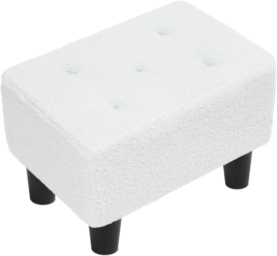 Foot Stool Ottoman, Small Sofa Foot Rest with Plastic Legs, Rectangle Shoe Bench for Adult, Faux Teddy Fur,Cream White UASND52W
