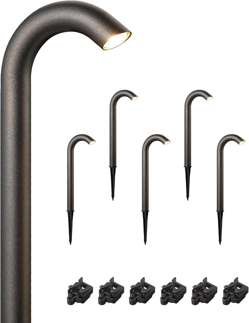 EDISHINE Low Voltage Landscape Lighting, 3W 3000K 200LM Bright LED Pathway Lights Wired, IP65 Outdoor Landscape Lighting & Accessories, CRI80 Aluminum Bent Pipe Path Light for Yard Garden (Black)