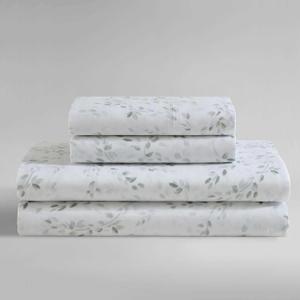 Calvin Klein - King Bed Sheets, Silky Smooth Sateen Cotton Bedding Set with Deep Pockets, Oeko-TEX Certified (Airy Botanical Green, King)