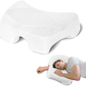 Side Sleeper Pillow with Arm Hole, Upgraded Height Arm Pillow for Larger Frames, Shoulder Relief System, Premium Memory Foam, Suitable for Side, Back and Stomach Sleepers - White (7.1in Height)