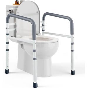 PELEGON Toilet Safety Rails (350 lb)  Adjustable Toilet Safety Frame & Rails, Toilet Safety Rail for Elderly Adults, Toilet Handles for Seniors, Toilet Bars for Elderly, Disabled & Handicap  Grey