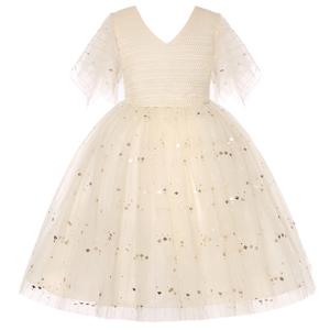 BUNNY LULU Girls Dress Bridesmaid Princess Children's Birthday Ball Party (Beige)