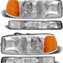 AS Headlights for 1999 2000 2001 2002 2003 2004 2005 2006 GMC Sierra Headlights for 99-06 Sierra 1500/ Sierra 2500 HD/3500 HD with Chrome Housing Amber Reflector Clear Lens Pair