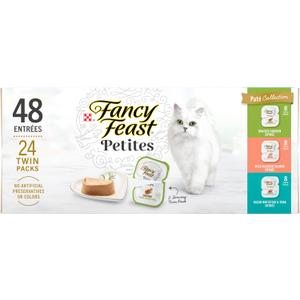 Purina Fancy Feast Gourmet Wet Cat Food Variety Pack, Petites Pate Collection, break-apart tubs, 48 servings - (Pack of 24) 2.8 oz. Tubs