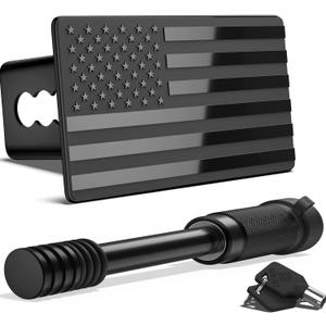 OGYE Heavy American Flag Metal Trailer Hitch Cover Fit for 2" Hitch Receivers (with 5/8" Pin Dia Anti-Theft Trailer Hitch Lock),3 * 5" Black