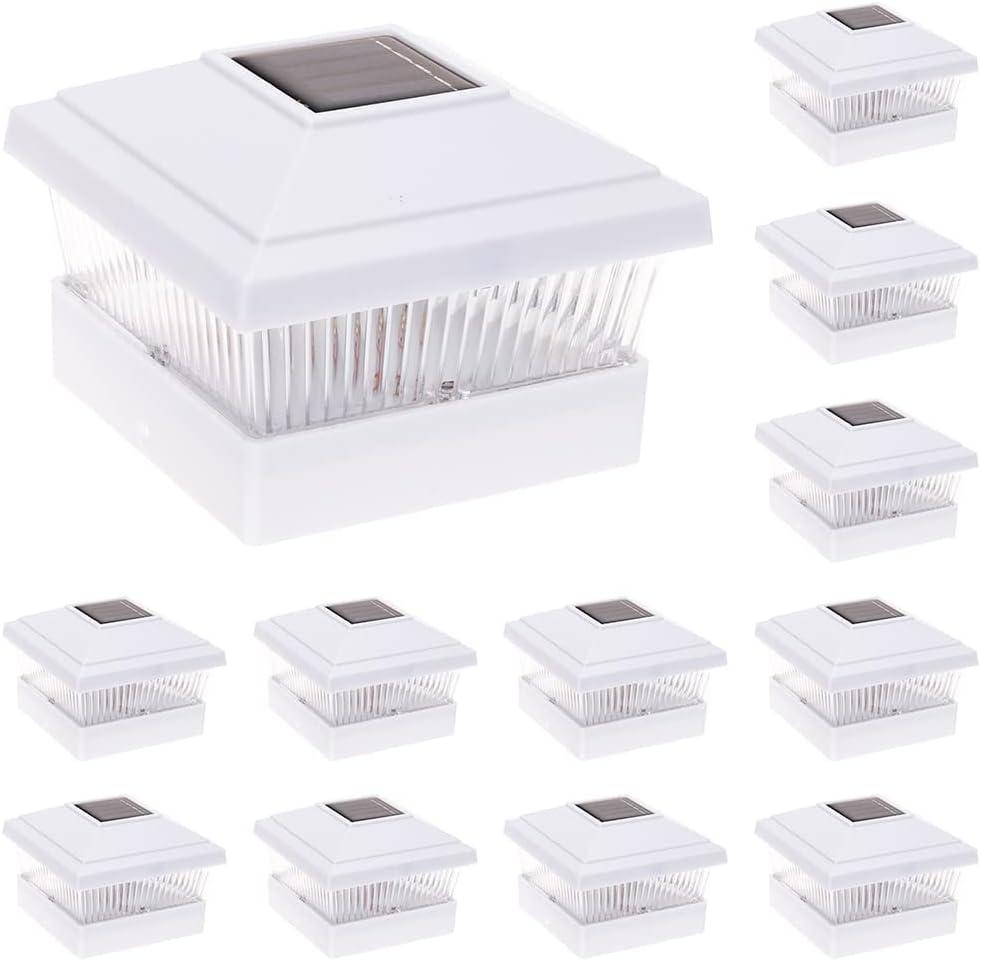 GreenLighting 12 Pack Classic #1 Solar Power Outdoor Garden Pathway Deck Dock Patio Fence Post Light for 5x5 PVC Posts (White)