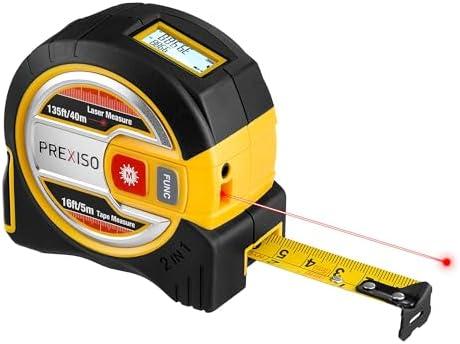 PREXISO 2-in-1 Laser Tape Measure - NOT Digital - 135Ft Laser Measurement Tool & 16Ft Measuring Tape with Auto Lock & Movable Magnetic Hook - Pythagorean, Area, Volume, Ft/Ft+in/in/M Unit-NOT Digital