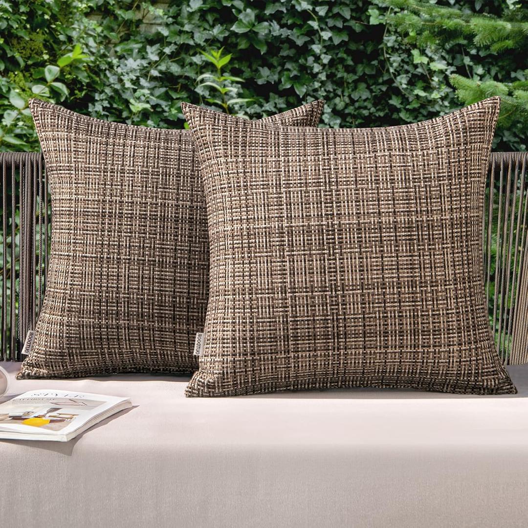 MIULEE Outdoor Waterproof Throw Pillow Covers Decorative Farmhouse Water Resistant Cushion Covers for Tent Patio Garden Couch Sofa Pack of 2, 18x18 Inch Brown