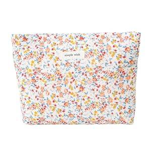 GISMTR Quilted Cotton Makeup Pouch, Large Floral Makeup Bag for Women, Kawaii Travel Cosmetic Pouch Coquette Organizer Bag