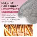 REECHO 10" Real Human Hair Topper for Women with Thinning Hair, Clip-in Crown Hairpiece for Instant Volume and Gray Root Coverage Real Hair Toppers Wiglett, Swiss Base, Salt & Pepper