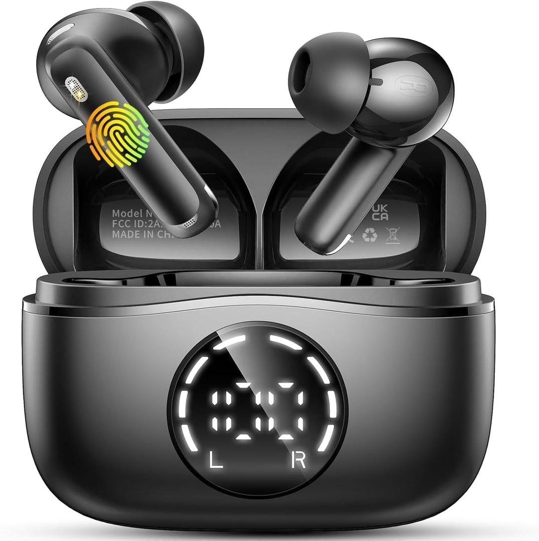 Wireless Earbuds Bluetooth 5.4 Headphones Bass Stereo, Ear Buds with ENC Noise Cancelling Mics, Earphones with 48H Playtime & LED Display, IP7 Waterproof, for Android iOS