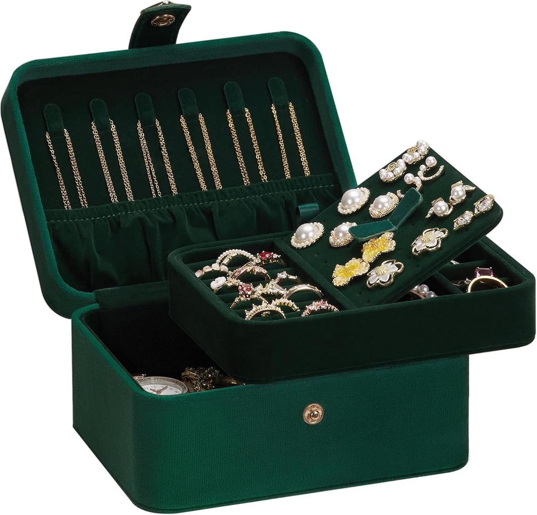 Homde Jewelry Box Small for Women: Ring Earring Organizer Storage for Dresser - Necklace Bracelets Holder with Multi Compartments(Dark Green)