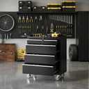 Garvee Rolling Tool Chest, 4 Drawers Tool Storage Cabinet, Toolbox with Wheels, Portable Tool Cabinet Organizer with Locking System & Drawer Liners, Tool Storage Cart for Garage, Workshop, Black