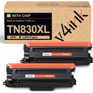 V4ink Compatible TN830XL Toner Cartridge Ink for Brother HL-L2460DW Printer Replacement for TN830XL TN830 TN-830 Toner Set for DCP-L2640DW HL-L2405W HL-L2400D MFC-L2820DW HL-L2480DW Printer, (2 Black)