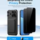 BXYJY for iPhone 17 Pro Max Case Wallet, 2 Privacy Screen Protectors, Card Holder (4-5 Cards), Slide Camera Cover, Military Grade Drop, Heavy Duty Men Women Phone Case for iPhone 17 Pro Max, Black