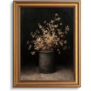 Gold Framed Wall Art Vintage Moody Floral Canvas Art Prints Dark Botanical Paintings Wall Decor Fall Rustic Farmhouse Artwork French Country Cottage Pictures for Living Room Bathroom 12x16in