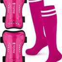 Hryrbay Kids Soccer Shin Guards and Socks Toddler Soccer Shin Pads Protective Defender Gear for Boys Girls Ages 3-15 Great for Training, Matches, Inspired by the World Cup Rose, Red, Small