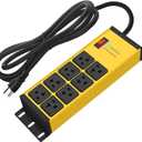 CCCEI Magnetic Heavy Duty Power Strip Surge Protector 20Amp, 12 Gauge High Amp Extension Outlets, Garage Wall Mount 8 Plug Metal Power Strip. 6FT, Yellow, 5-15P Adapter 6-20R T-Slot 20a for Appliance